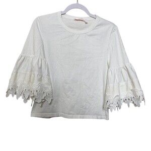 See by Chloe Top Women's Small Cotton 3/4 Ruffle Sleeve Blouse White